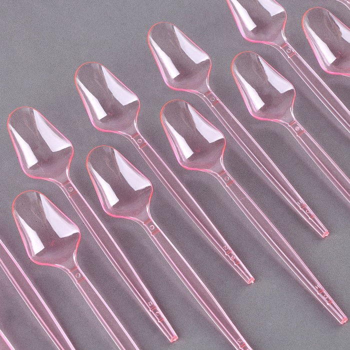 Ложки пластиковые, в наборе 12 шт., розовые - Фото 1