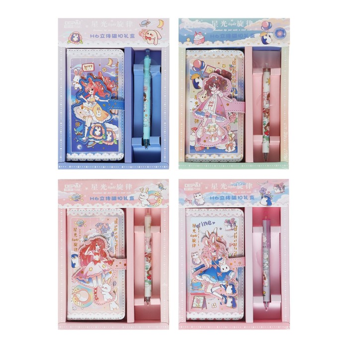 Записная книжка в подарочной коробке, А6, с фигурным хлястиком, обложка пвх, с ручкой «Аниме», МИКС - Фото 1