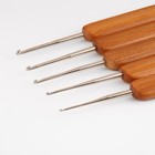 Набор крючков для вязания, с бамбуковыми ручками, d = 0,75/1/1,25/1,5/2 мм, 13,5 см, 5 шт - фото 7127264