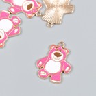 Декор для творчества металл, эмаль "Розовый медведь" золото 2,2х2,7 см - фото 8189800
