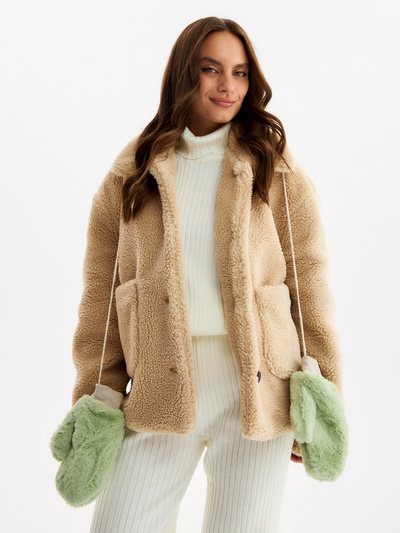 Варежки меховые женские MINAKU пушистые, размер 25 см, мятные