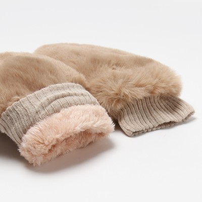 Варежки женские меховые MINAKU объемные, размер 23 см, бежевые