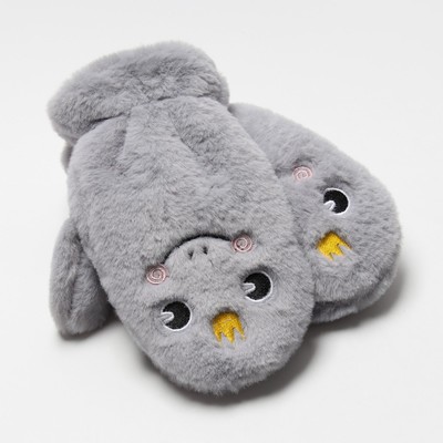 Варежки подростковые меховые MINAKU «Корона», 19 см, серые