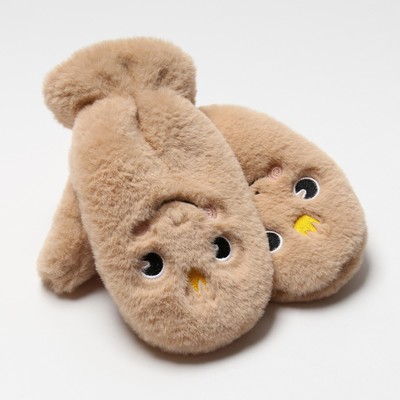 Варежки подростковые меховые MINAKU «Корона», 19 см, коричневые