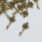 Декор для творчества металл "Ключик с цветком" набор 20 шт бронза 1,1х2,7 см - Фото 1