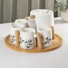 Набор керамический чайный «Сакура», 6 предметов: 4 кружки 250 мл, чайник 1 л, поднос d=29 см, цвет белый - фото 319770084