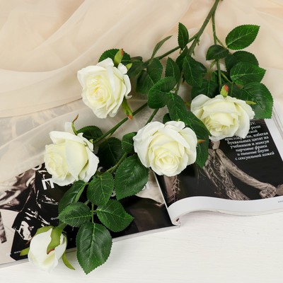 цветы искусственные куст розы капля 90 см белый