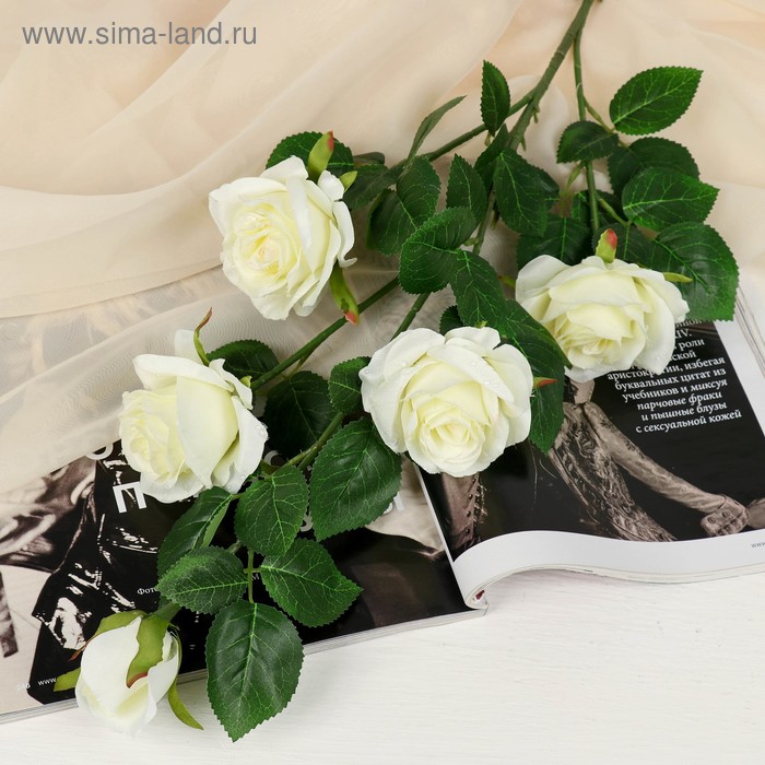 цветы искусственные куст розы капля 90 см белый - Фото 1