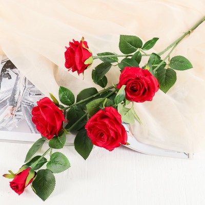 цветы искусственные куст розы капля 90 см красный