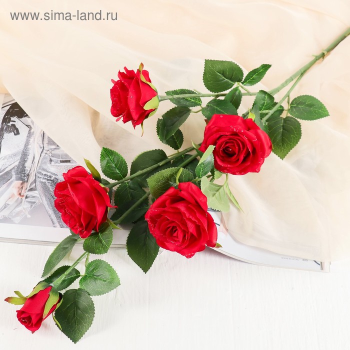 цветы искусственные куст розы капля 90 см красный - Фото 1