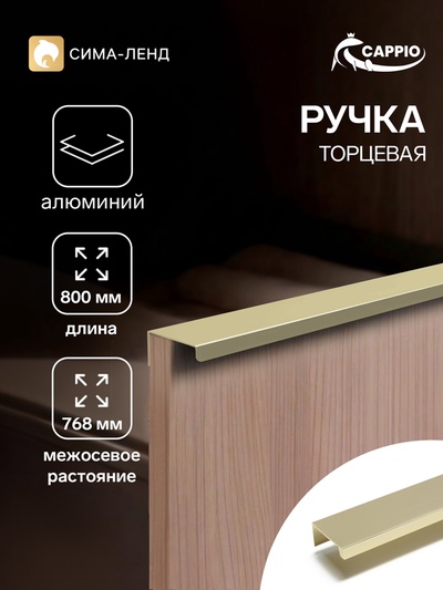 Ручка профильная мебельная торцевая CAPPIO RT001AU, L=800 мм, м/о 768 мм, сатиновое золото