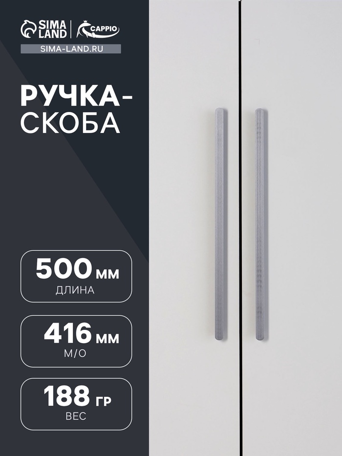 Ручка-скоба CAPPIO RSC021, алюминий, м/о 416 мм, цвет графит - Фото 1