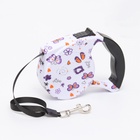 Рулетка с поводком-лентой, резиновая ручка, 5 м, вес животного до 15 кг, узоры на белом - Фото 4