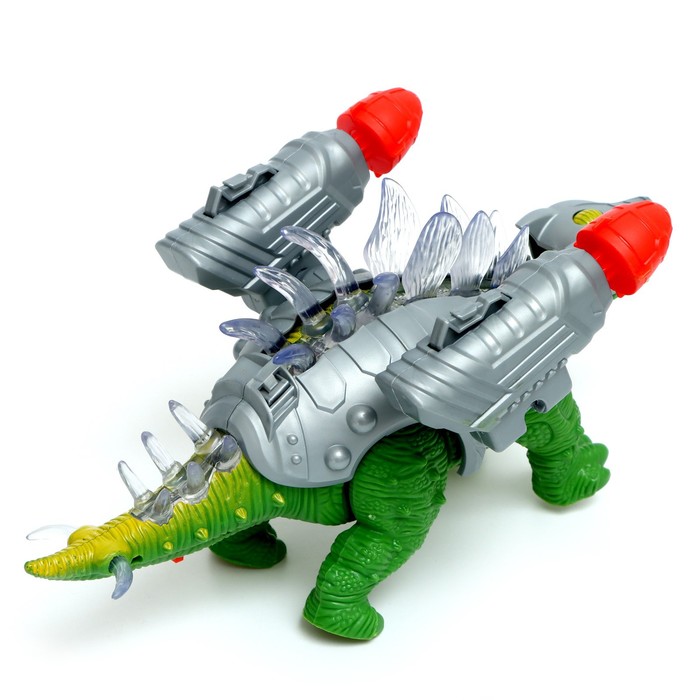 Динозавр «Дино-воин», работает от батареек, стреляет ракетами, свет и звук, цвет МИКС
