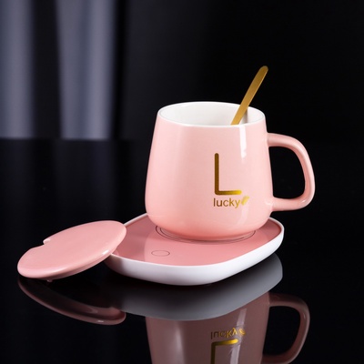 Кружка с подогревом LSK-1501, подставка, от USB, 16 Вт, розовая