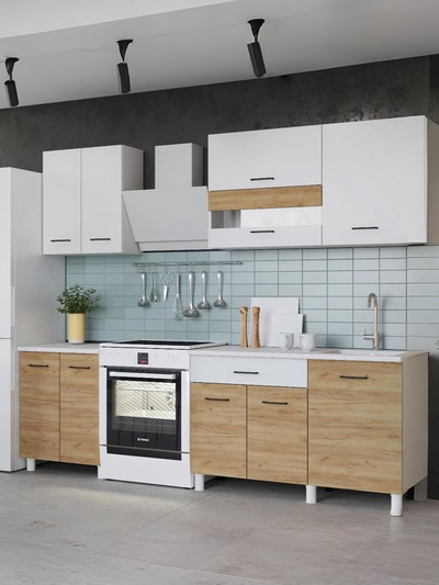 Кухонный гарнитур «Тренд», с столешницей, 1800 мм, цвет белый/белый/дуб золотой