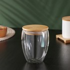 Стакан с двойными стенками BellaTenero «Эко», 330 мл, бамбуковая крышка, стекло, прозрачный - Фото 2