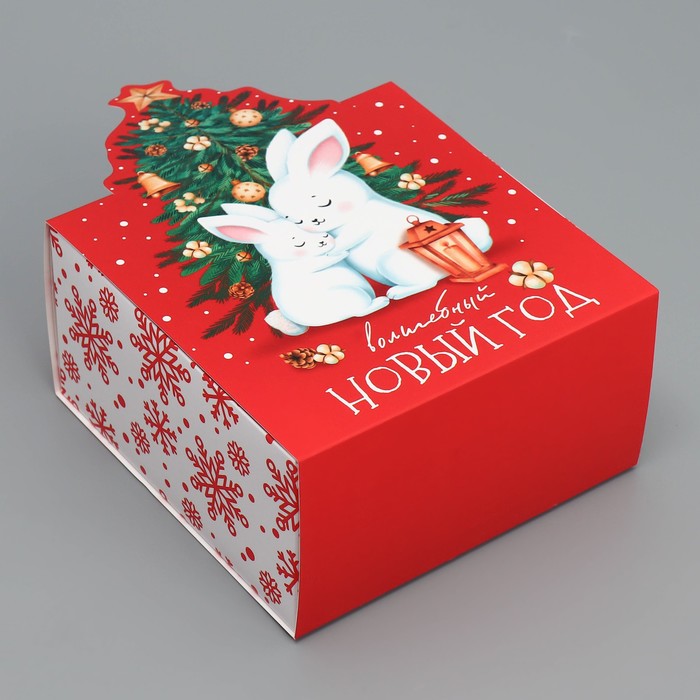 Коробка складная «Волшебный новый год», зайки, 15 х 15 х 8 см, Новый год