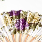 Веер бамбук, текстиль h=21 см изгиб, с кистью "Цветы" в коробке, бело-сиреневый - фото 7127478