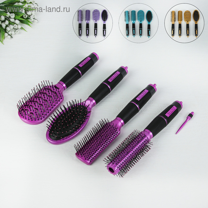 Набор расчёсок, 4 предмета, цвет МИКС - Фото 1
