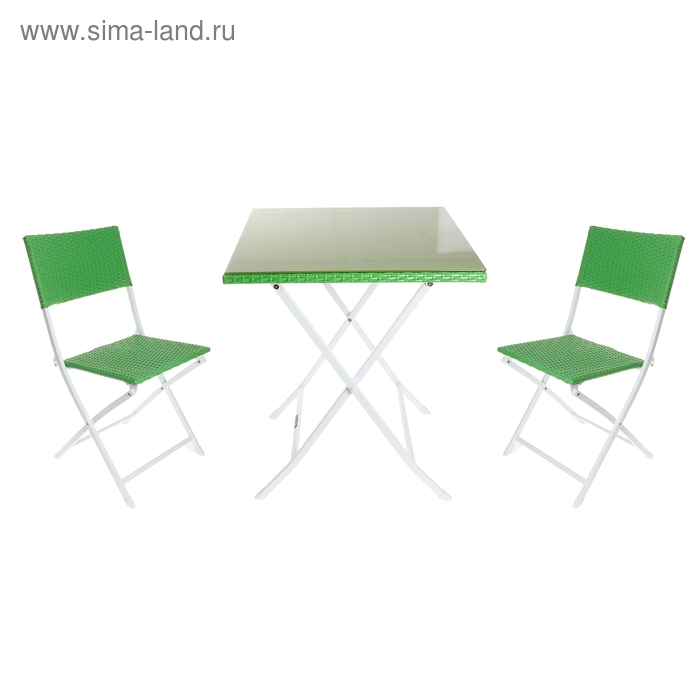 Набор мебели плетеной (стол 60х60х71 см, 2 стула 50х43х82 см, до 80 кг), цвет зеленый - Фото 1