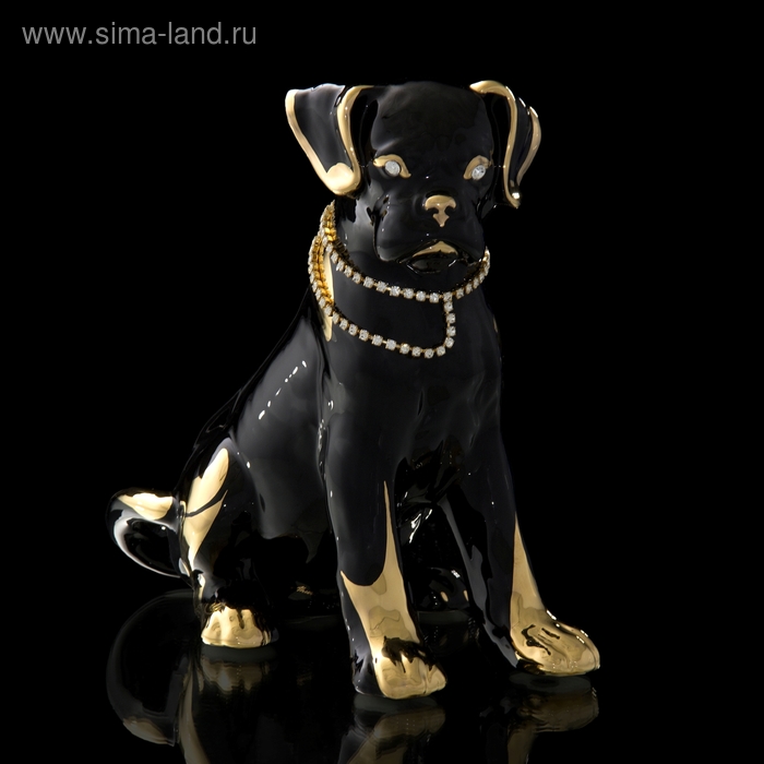 статуэтка "Щенок боксера", черная с золотом, керамика, стразы Swarowski, 25x16xh:26 см - Фото 1
