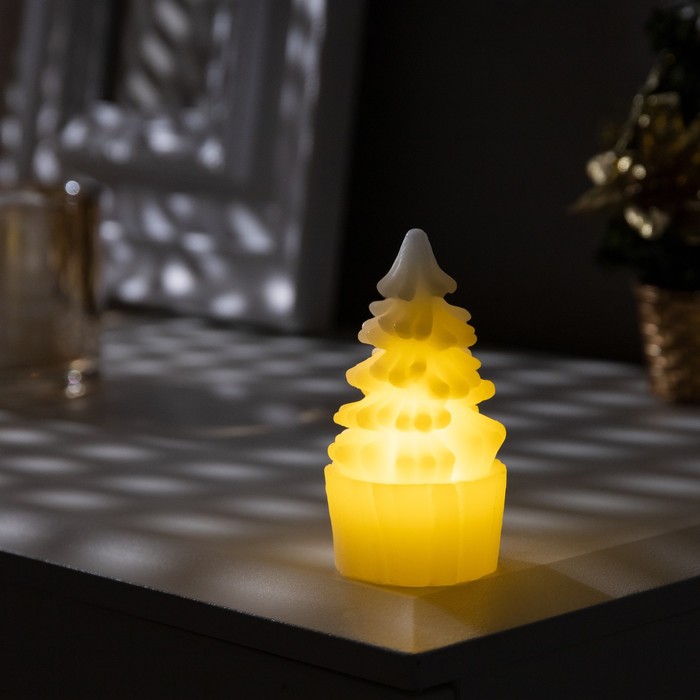 Светодиодная фигура «Свеча ёлка» 4.5 × 10 × 4.5 см, пластик, батарейки AG13х3, свечение тёплое белое - фото 1907799065