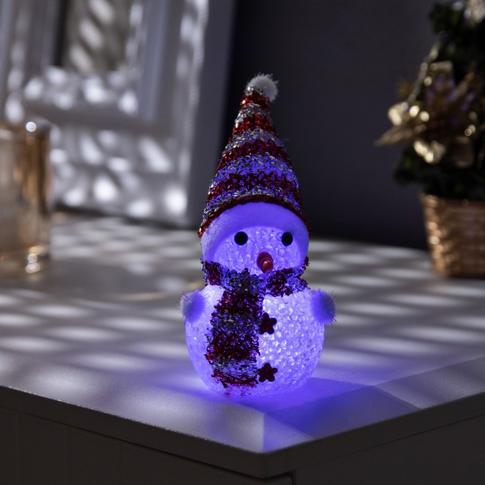 Ёлочная игрушка «Красный снеговичок» 8 см, батарейки, свечение мульти (RGB)