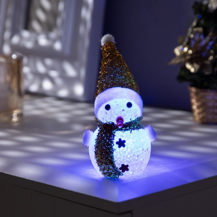 Ёлочная игрушка «Золотистый снеговичок» 8 см, батарейки, свечение мульти (RGB)