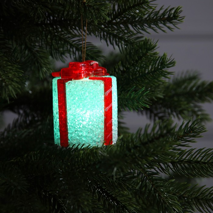 Светодиодная фигура «Подарок» 7.5 см, пластик, батарейки AG13х3, свечение мульти (RGB) - фото 1890164335