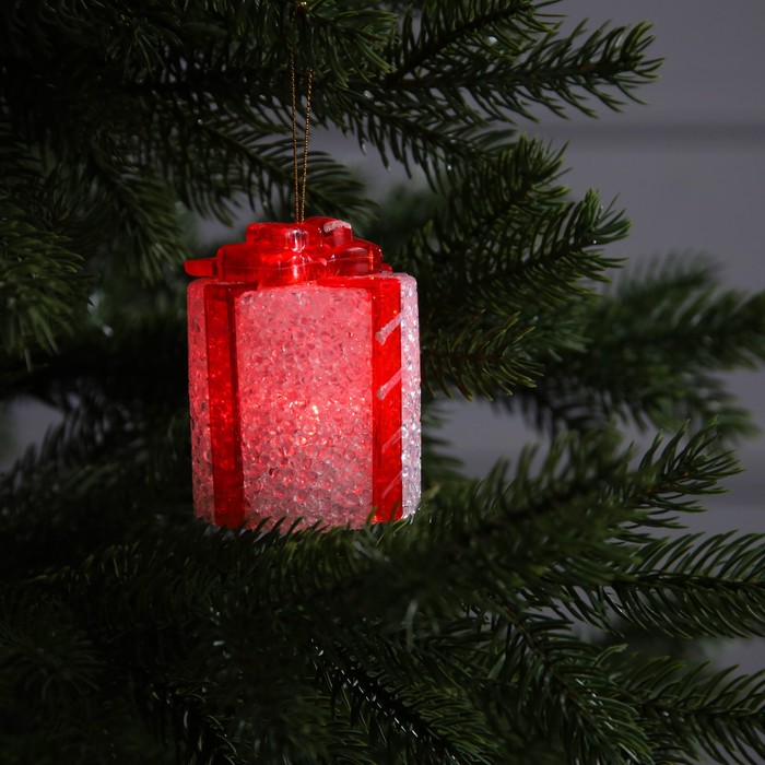 Светодиодная фигура «Подарок» 7.5 см, пластик, батарейки AG13х3, свечение мульти (RGB) - фото 1909261224