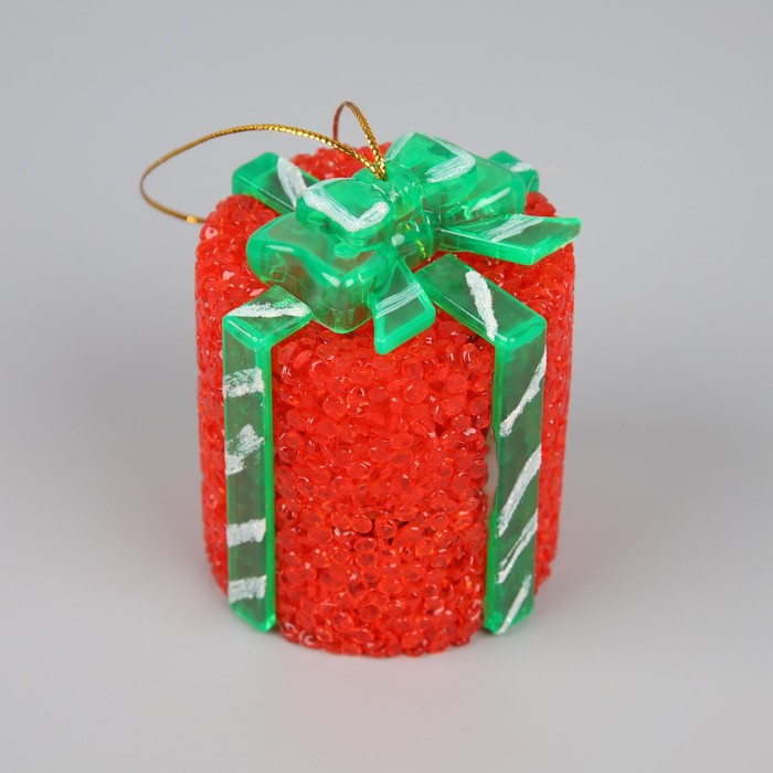Светодиодная фигура «Подарок красный» 7.5 см, пластик, батарейки AG13х3, свечение мульти (RGB) - фото 1909261231