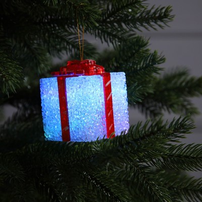 Светодиодная фигура «Подарок белый» 8 см, пластик, батарейки AG13х3, свечение мульти (RGB)