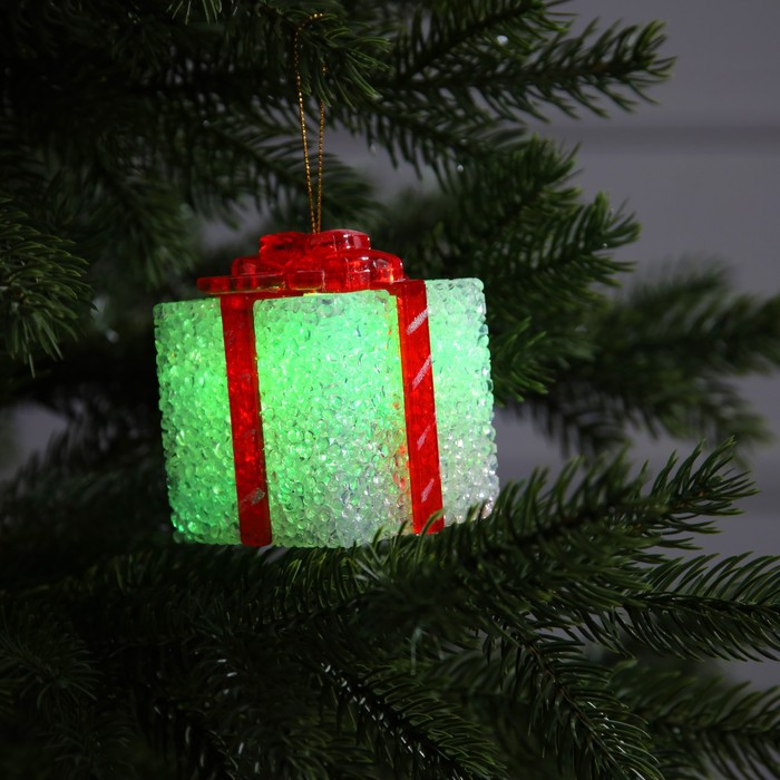 Светодиодная фигура «Подарок белый» 8 см, пластик, батарейки AG13х3, свечение мульти (RGB) - фото 1907799094