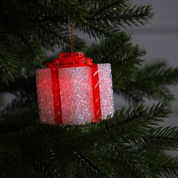 Светодиодная фигура «Подарок белый» 8 см, пластик, батарейки AG13х3, свечение мульти (RGB) - фото 1888682911