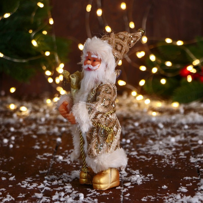 Дед Мороз "В колпаке " 17 см, золото