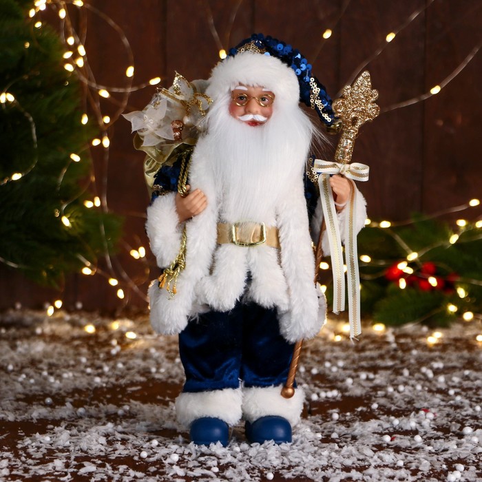 Дед Мороз &quot;С охапкой подарков и бантом&quot; 30 см, синий
