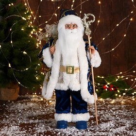 Дед Мороз "С охапкой подарков и бантом" 43 см, синий
