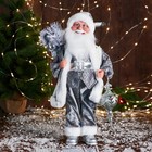 Дед Мороз "Клетчатом жилете " музыка шевелит головой, 43 см, серый - фото 3286136