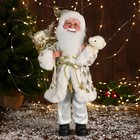 Дед Мороз "В узорчатом кафтане" музыка шевелит головой, 43 см, бело-золотой - фото 3286140