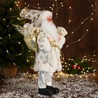 Дед Мороз "В узорчатом кафтане" музыка шевелит головой, 43 см, бело-золотой - фото 3286141