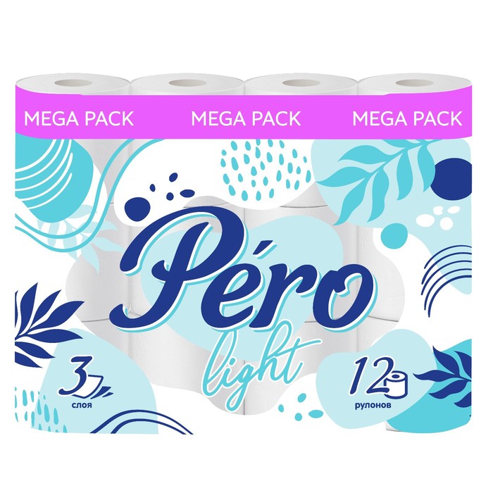 Туалетная бумага Pero, 3 слоя, 12 рулонов - Фото 1
