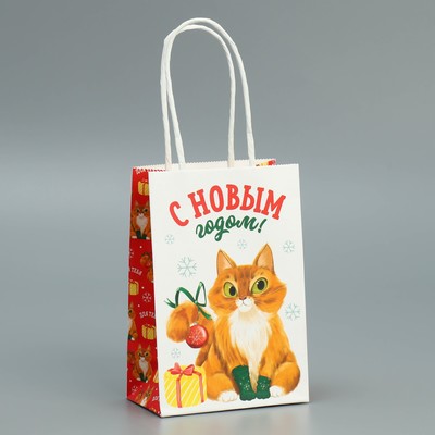 Пакет подарочный новогодний крафтовый «С Новым годом», 15×10×6 см