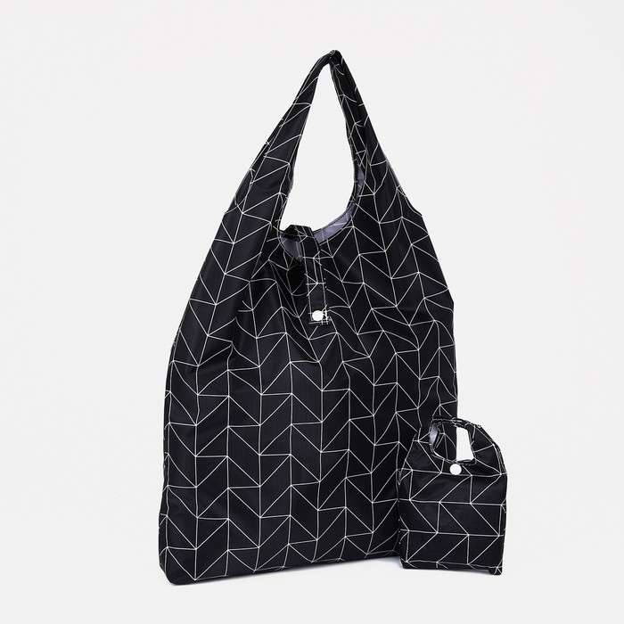 Сумка хозяйственная. на кнопке, складная, чёрная - Фото 1