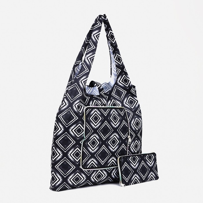 Сумка хозяйственная на кнопке, складная, цвет чёрный - Фото 1