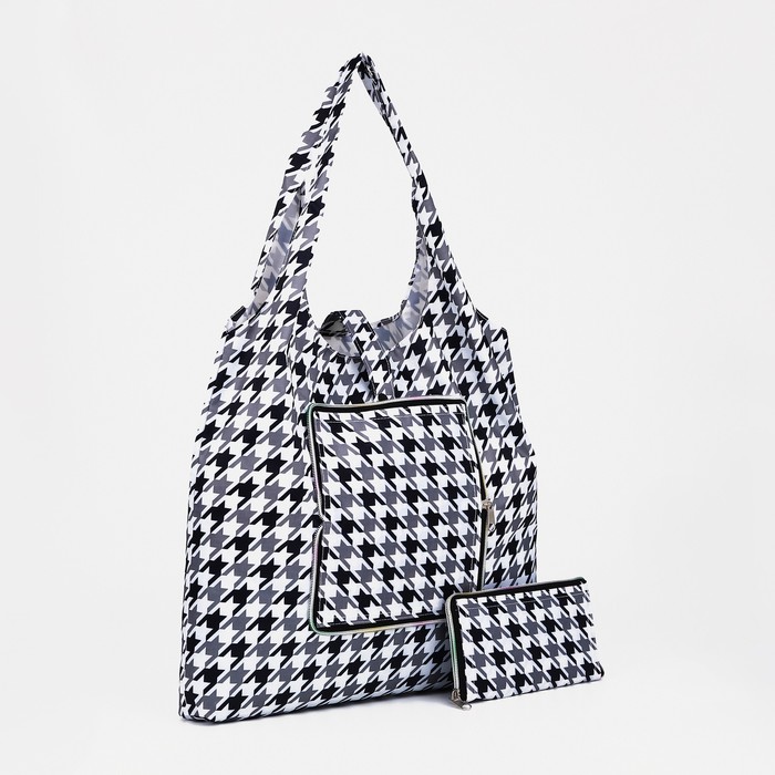 Сумка хозяйственная на кнопке, складная, цвет чёрный/серый - Фото 1