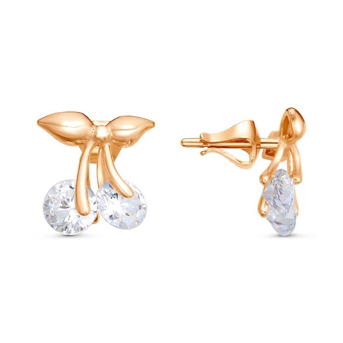 Пусеты «Вишенки», розовое золочение, белые - Фото 1