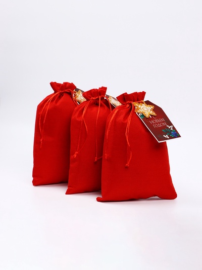 Мешочек подарочный в наборе 3 шт. «С Новым годом!», с шильдиком, 20×30 см