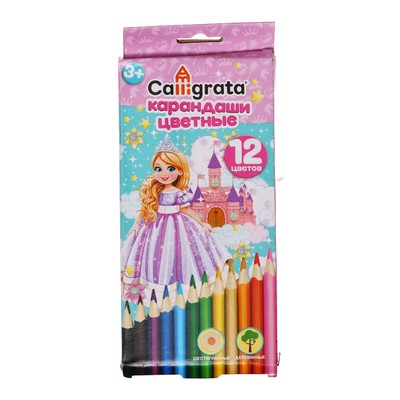 УЦЕНКА Карандаши Calligrata «Принцесса», цветные, 12 цветов, деревянные, шестигранные