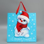 Пакет подарочный «Снеговик», 30 × 30 × 15 см - фото 9042549